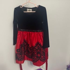 Little girls Red and Black decorative Christmas dress